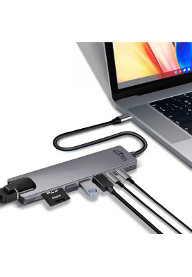 Док-станція USB3.1 Type-C -->HDMI 4K/2xUSB-A/2xUSB-C/RJ45/SD/TF/PD 100W 8 in 1 Media-Tech