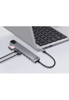 Док-станція USB3.1 Type-C -->HDMI 4K/2xUSB-A/2xUSB-C/RJ45/SD/TF/PD 100W 8 in 1 Media-Tech