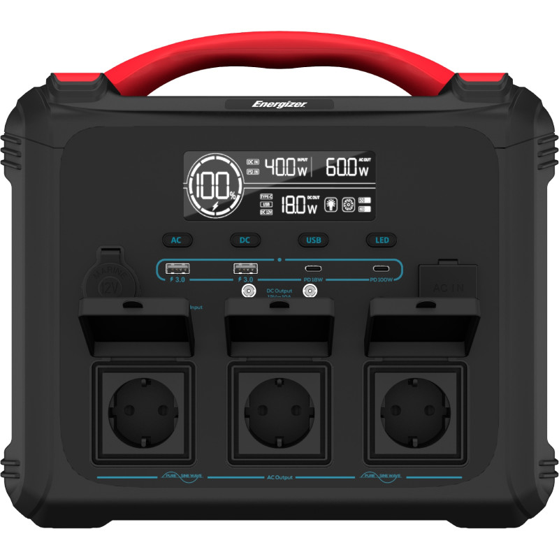 Зарядна станція Energizer 1200Вт (1102Вт/г) 3xAC, LMFP,MPPT,USB-C PD 100Вт