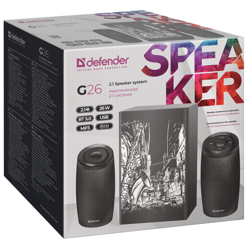 Акустична система 2.1 Defender G26, 26Вт Bluetooth/AUX/FM/MP3/USB