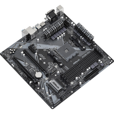ASRock B450M Pro4 R2.0 (AM4/B450, 4*DDR4, 2xPCIex16, DVI-D/HDMI/VGA, 4xSATAІІІ, M.2, GLan, 8ch, mATX