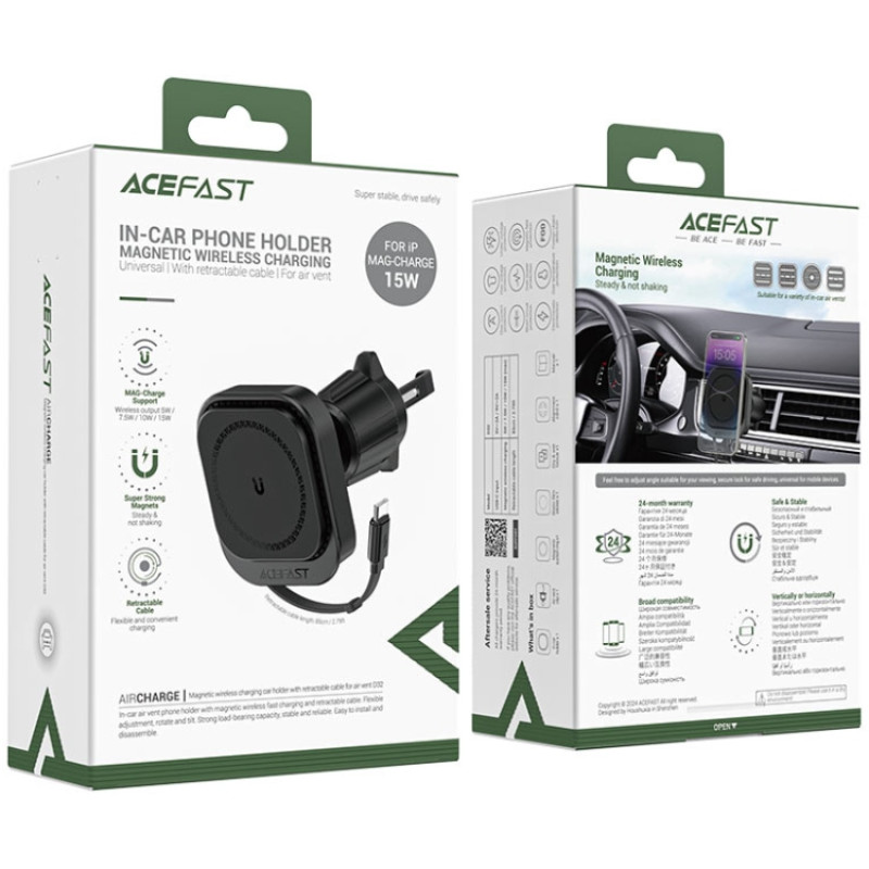 Автомобільне кріплення для смартфона D32 Magnetic wireless charging Acefast