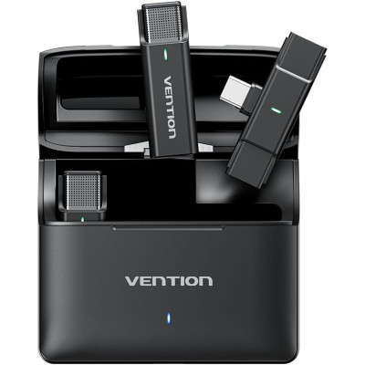 Бездротовий подвійний петличний мікрофон Vention USB-C 2-Pack Wireless Lavalier with Charging Case