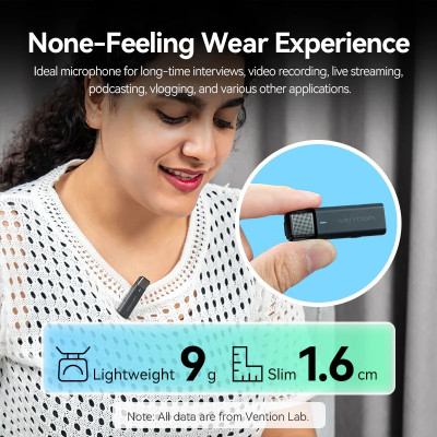 Бездротовий подвійний петличний мікрофон Vention USB-C 2-Pack Wireless Lavalier with Charging Case