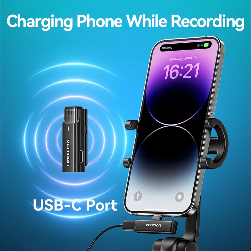 Бездротовий подвійний петличний мікрофон Vention USB-C 2-Pack Wireless Lavalier with Charging Case