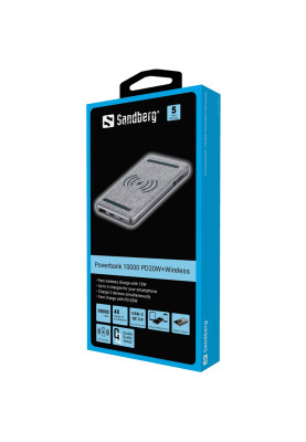 УМБ Sandberg PD 10000mAh 20W, Wireless QI 15W, USB-A Type-C OUT
