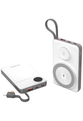 УМБ Choetech Magnetic Wireless 10000mAh 15W PD,QC3.0 USB-A+2USB-C 3in1charg,with build-incable White