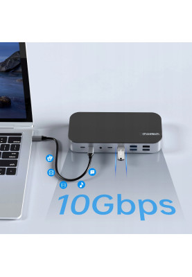 Док-станція USB 3.1->VGA,2xType-C,SD,2xHDMI,DisplayPort,3.5m,3xUSB-A3.0,RJ45,2xUSB2.0 15in1 Choetech