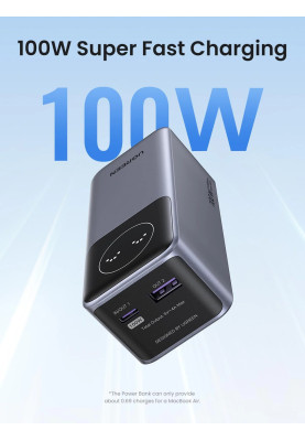 УМБ Ugreen 12000mAh 100W  PD,QC, USB-A, USB-С IN/OUT Grey (PB724)