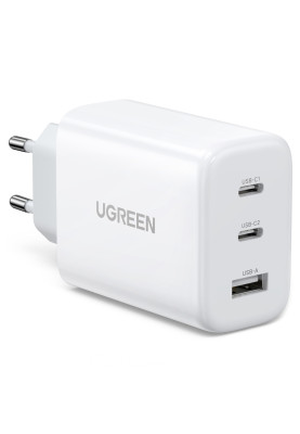 Зарядний пристрій 3xUSB 65W (2xUSB-C + USB QC3.0) Fast Charger Білий CD275 Ugreen