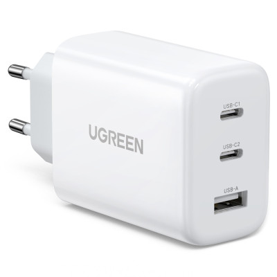 Зарядний пристрій 3xUSB 65W (2xUSB-C + USB QC3.0) Fast Charger Білий CD275 Ugreen