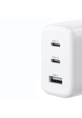 Зарядний пристрій 3xUSB 65W (2xUSB-C + USB QC3.0) Fast Charger Білий CD275 Ugreen