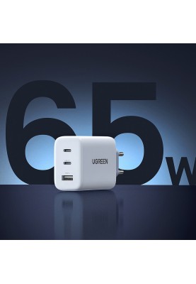 Зарядний пристрій 3xUSB 65W (2xType-C+USB QC3.0) Fast Charger Білий CD275 Ugreen