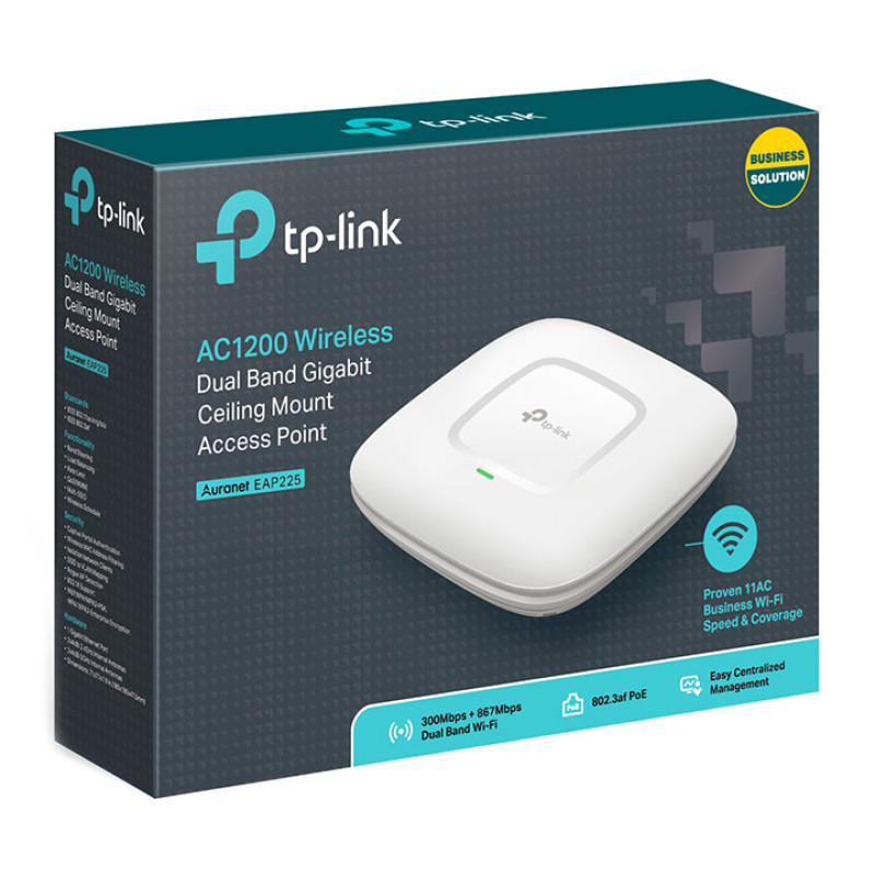 Точка доступу TP-Link EAP225, AC1200, 300Mbps 2.4GHz, 867Mbps 5GHz, 802.11a/b/, POE, двохдіапазонна