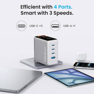 Зарядний пристрій 4xUSB 140W GaN (3хUSB-C+USB-A) + USB-C cable М-М White Vention Зарядний пристрій 4xUSB 140W GaN (3хUSB-C+USB-A) + USB-C cable М-М White Vention