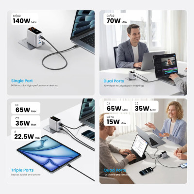 Зарядний пристрій 4xUSB 140W GaN (3хUSB-C+USB-A) + USB-C cable М-М White Vention Зарядний пристрій 4xUSB 140W GaN (3хUSB-C+USB-A) + USB-C cable М-М White Vention