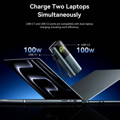 УМБ Vention 27000mAh 200W PD3.1, USB-A, USB-C In/Out, with Built-in USB-C Cable, TFT Display, Gray УМБ Vention 27000mAh 200W PD3.1, USB-A, USB-C In/Out, with Built-in USB-C Cable, TFT Display, Gray