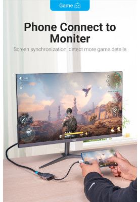 Перехідник USB 3.1 Type-C --> HDMI (F), 4K 30HZ, кабель 0.15м, Vention сірий