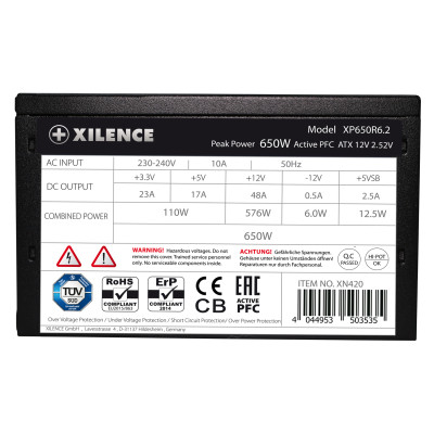 БЖ 650W Xilence XP650R6.2_Bulk Performance C+ 120mm, 80+ White, Bulk