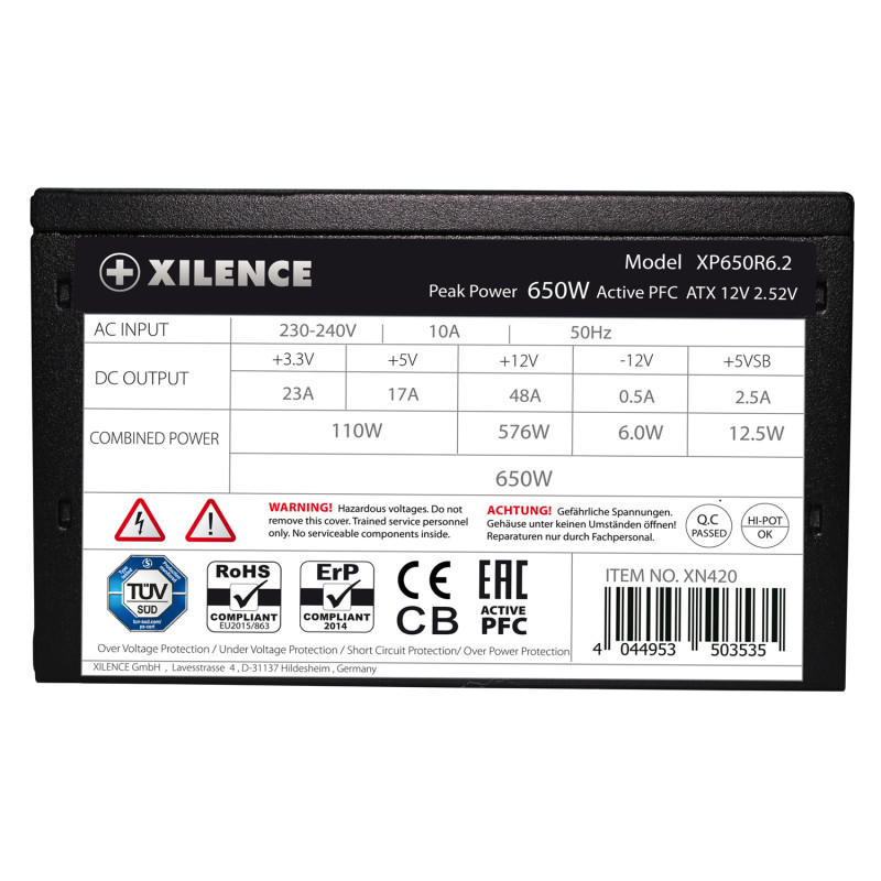 БЖ 650W Xilence XP650R6.2_Bulk Performance C+ 120mm, 80+ White, Bulk