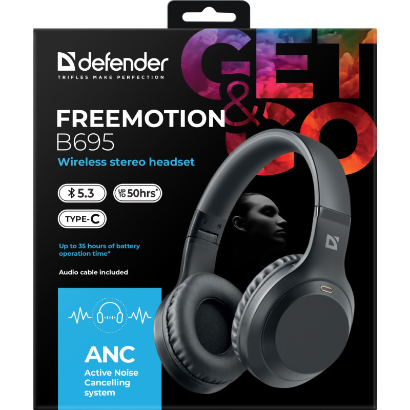 Гарнітура Defender FreeMotion B695,Bluetooth+3,5мм,ANC,Black
