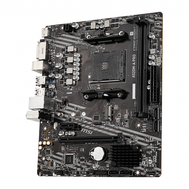MSI A520M-A PRO (AM4/A520, 2*DDR4, PCIex16, DVI-D/HDMI, 4xSATAІІІ, M.2, GLan, 8ch, mATX)