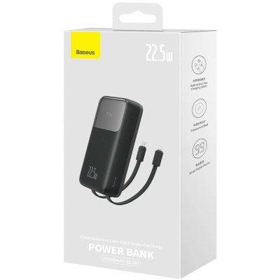 УМБ Baseus Comet Series 20000mAh 22.5W PD with Display USB-A / USB-C cable black УМБ Baseus Comet Series 20000mAh 22.5W PD with Display USB-A / USB-C cable black