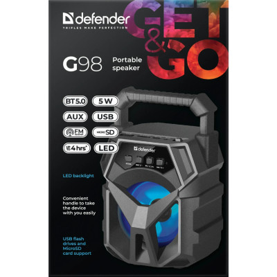 Акустична система 1.0 Defender G98 5Вт /BT/TF/USB/AUX/Light Акустична система 1.0 Defender G98 5Вт /BT/TF/USB/AUX/Light