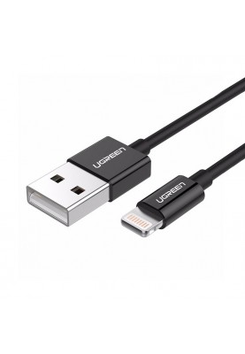 Кабель USB 2.0 AM-Lightning M, 2 м, 2.4A, Nickel Plating ABS Shell Чорний, US155 UGREEN