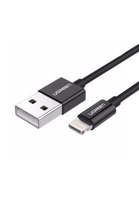 Кабель USB 2.0 AM-Lightning M, 2 м, 2.4A, Nickel Plating ABS Shell Чорний, US155 UGREEN