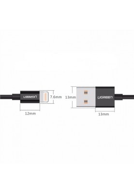 Кабель USB 2.0 AM-Lightning M, 2 м, 2.4A, Nickel Plating ABS Shell Чорний, US155 UGREEN
