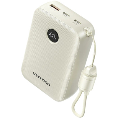 УМБ Vention 20000mAh 22,5W Fast Charging, USB-A, 2xUSB-C, with built-in USB-C cable, Beige