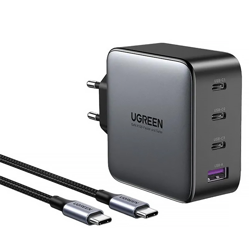 Зарядний пристрій 4xUSB 100W (3хUSB-C+USB-A) Gan + Cable CD226 Сірий Ugreen