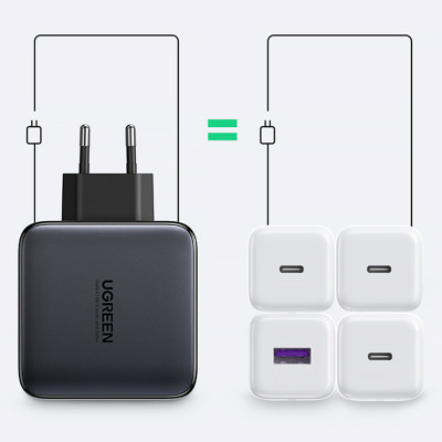 Зарядний пристрій 4xUSB 100W (3хUSB-C+USB-A) Gan сірий CD226 + Cable 100W, 1.5м , Ugreen
