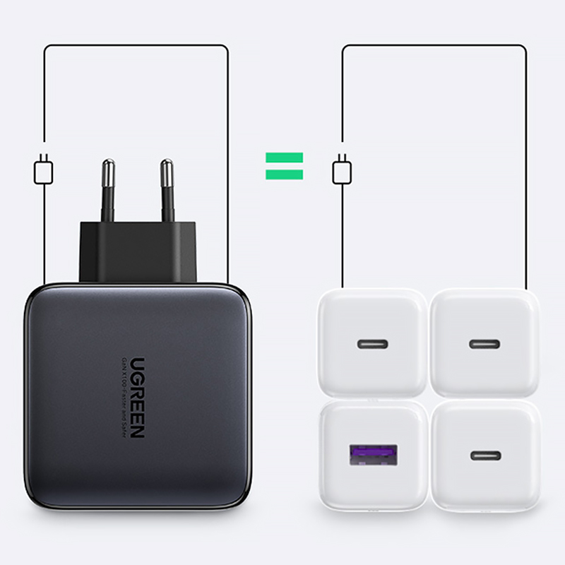 Зарядний пристрій 4xUSB 100W (3хUSB-C+USB-A) Gan + Cable CD226 Сірий Ugreen