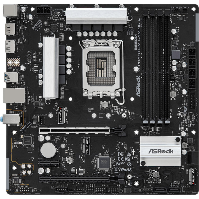 ASRock B660M PHANTOM GAMING 4 (1700/B660, 4*DDR4, 2xPCIex16, 4xSATAІІІ, 2xM.2, GLan, 7.1ch, mATX)