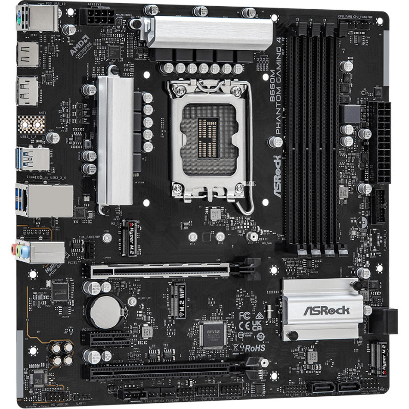 ASRock B660M PHANTOM GAMING 4 (1700/B660, 4*DDR4, 2xPCIex16, 4xSATAІІІ, 2xM.2, GLan, 7.1ch, mATX)