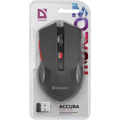 Мишка Defender Accura MM-275, бездротова, 6 кн. до 1600 dpi, червоний Мишка Defender Accura MM-275, бездротова, 6 кн. до 1600 dpi, червоний