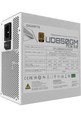 БЖ 850W GIGABYTE UD850GM PG5W 80+ GOLD 120mm, modular, White, ATX 3.0