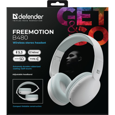 Гарнітура Defender FreeMotion B480 Bluetooth+3,5мм+USB-C, White Гарнітура Defender FreeMotion B480 Bluetooth+3,5мм+USB-C, White