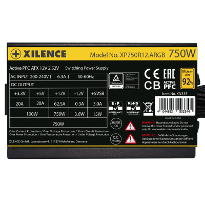 БЖ 750W Xilence XP750R12.ARGB Gaming Gold Series, 120mm, >90%, Retail Box