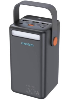 УМБ Choetech 50000mAh, PD3.0 65W USB-C, QC3.0, 3хUSB-A 18W, mirco USB, Li-pol LED Light, чорна