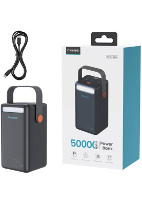 УМБ Choetech 50000mAh, PD3.0 65W USB-C, QC3.0, 3хUSB-A 18W, mirco USB, Li-pol LED Light, чорна