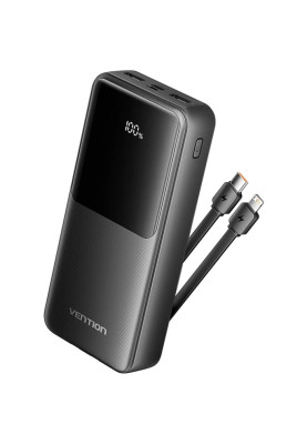 УМБ Vention 20000mAh 22.5W 3A PD, Micro-USB,USB-C,2xUSB-A,Built-in USB-C+Lightning Cables Black