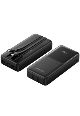 УМБ Vention 20000mAh 22.5W 3A PD, Micro-USB,USB-C,2xUSB-A,Built-in USB-C+Lightning Cables Black