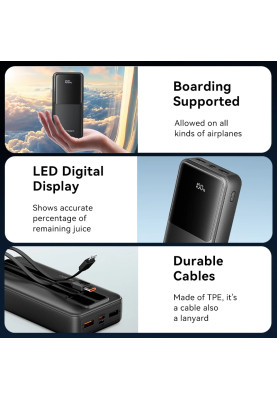 УМБ Vention 20000mAh 22.5W 3A PD, Micro-USB,USB-C,2xUSB-A,Built-in USB-C+Lightning Cables Black