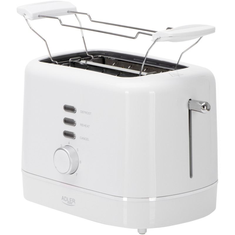 Тостер Adler AD 3224 white 850Вт/ 2 відділення/7 режимів підсмажування/розморожування/підігрів булок