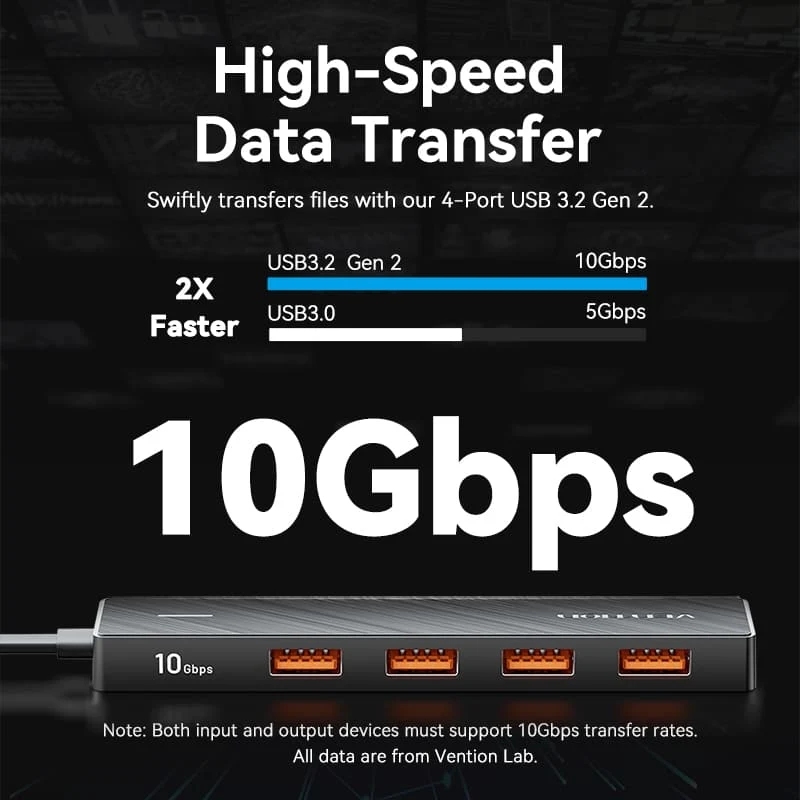 Хаб USB 3.0 -> 4xUSB 3.2 Gen2, 0.15м, USB-C 10Gbps 0.15m, чорний Vention