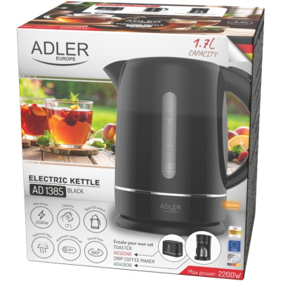 Електрочайник Adler AD 1385 black 2200Вт/ 1.7л/ пластик/ автовимкнення/ чорний Електрочайник Adler AD 1385 black 2200Вт/ 1.7л/ пластик/ автовимкнення/ чорний