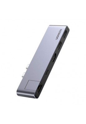 Док-станція USB3.1 MacBook Pro 2xType-C --> HDMI/USB 3.0x2/HDMI/RJ45/PD Ugreen CM218 Сіра